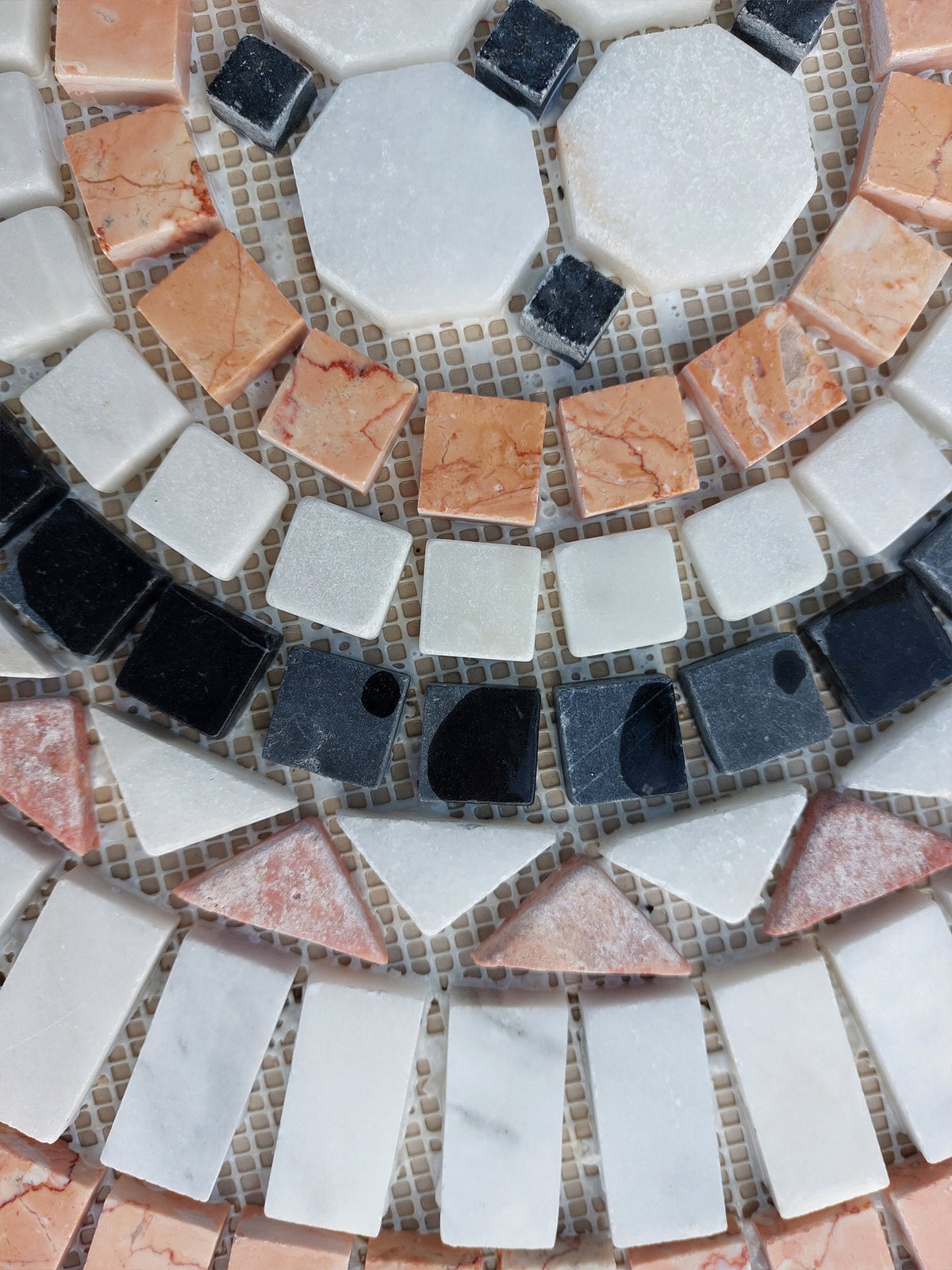 Travertine Mosaic Medallion: Blue Border Handmade Stone Art