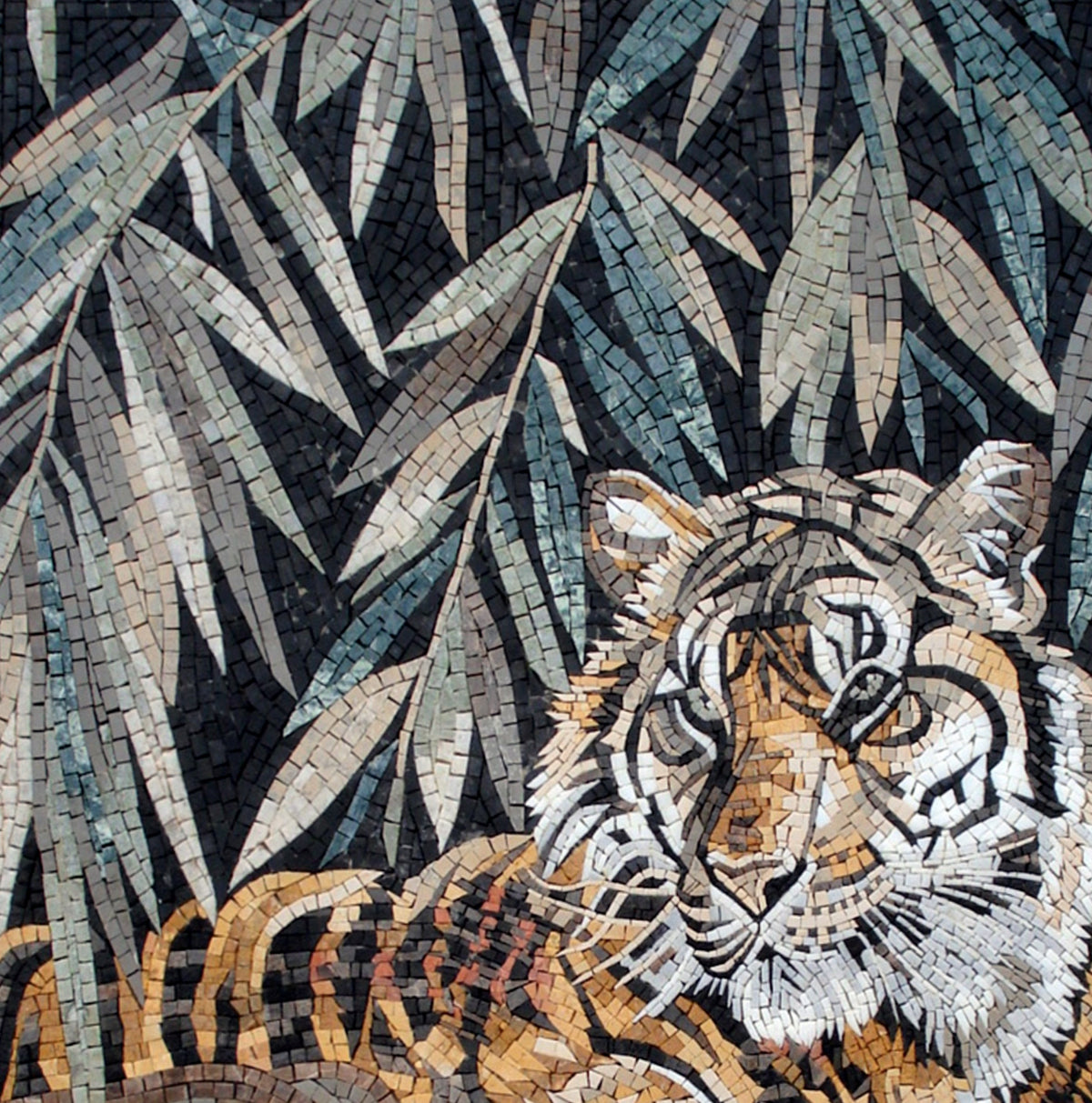 Handmade Bengal Tiger Marble Mosaic Tile Mural (36" x 28")