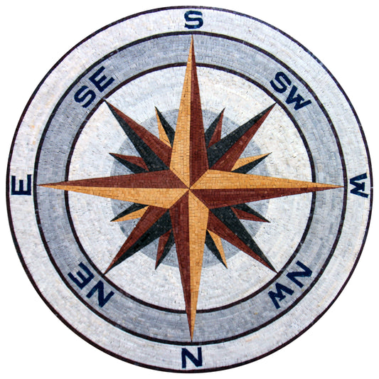 Handmade Copper & Gold Compass Mosaic Medallion Art Tile (32" Diameter)