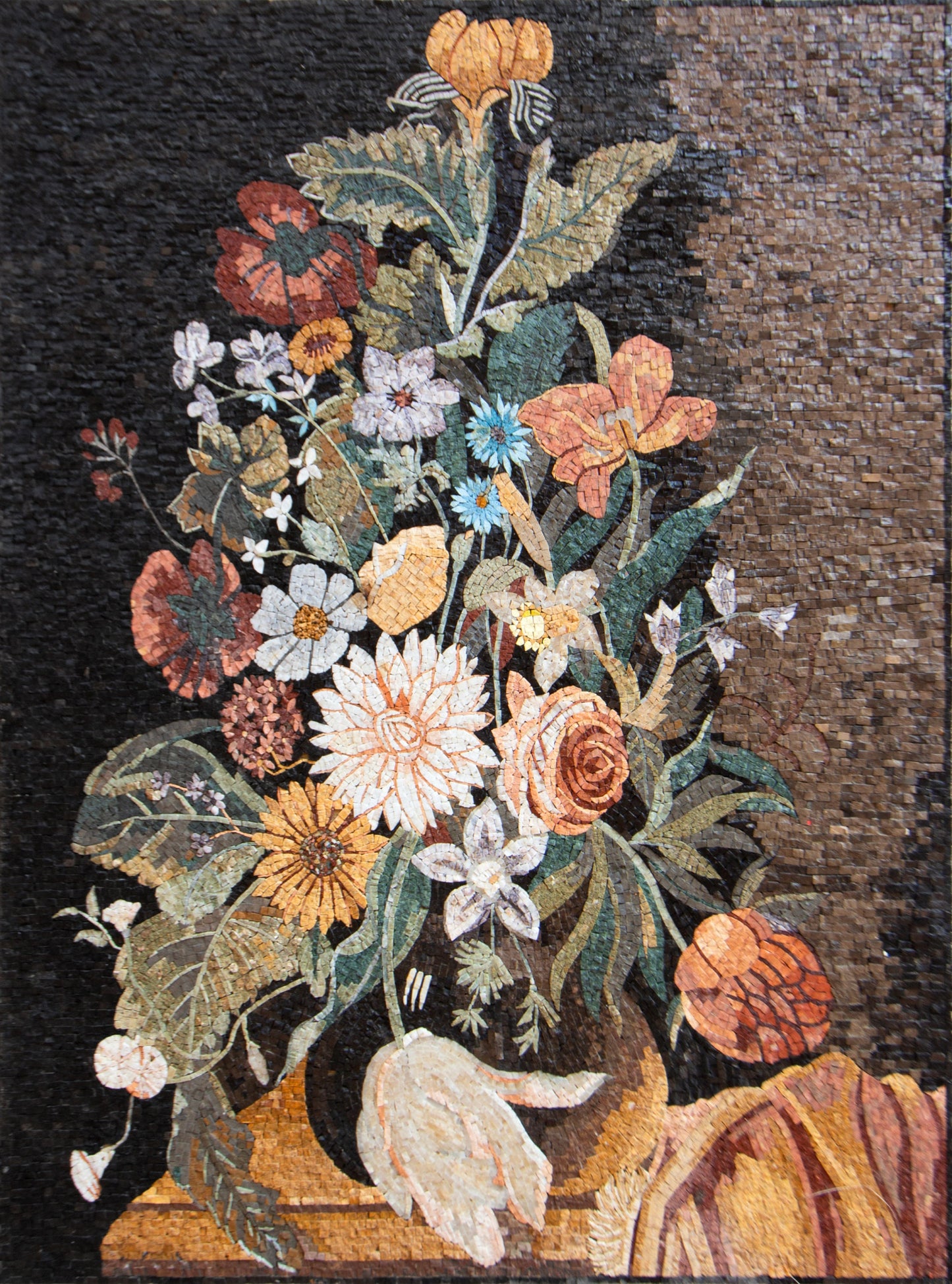 Handmade Floral Mosaic Wall Art: Natural Stone Flowers in Vase