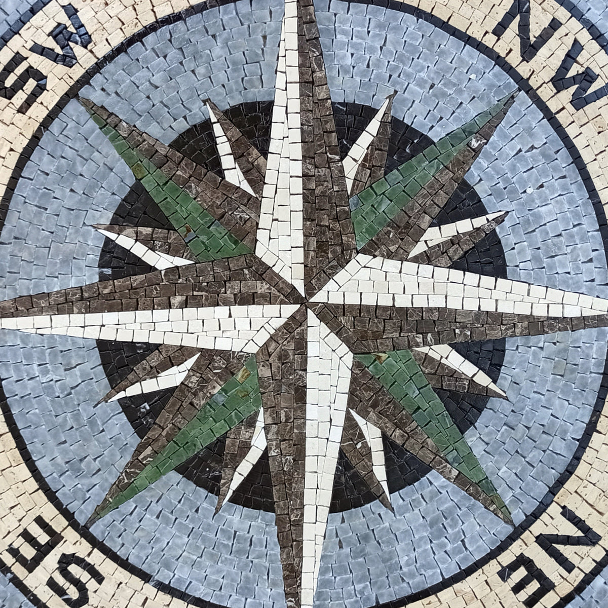 Natural Harmony - Mosaic Artwork - Green and Brown Compass Rose Mosaic Medallion - Customization available
