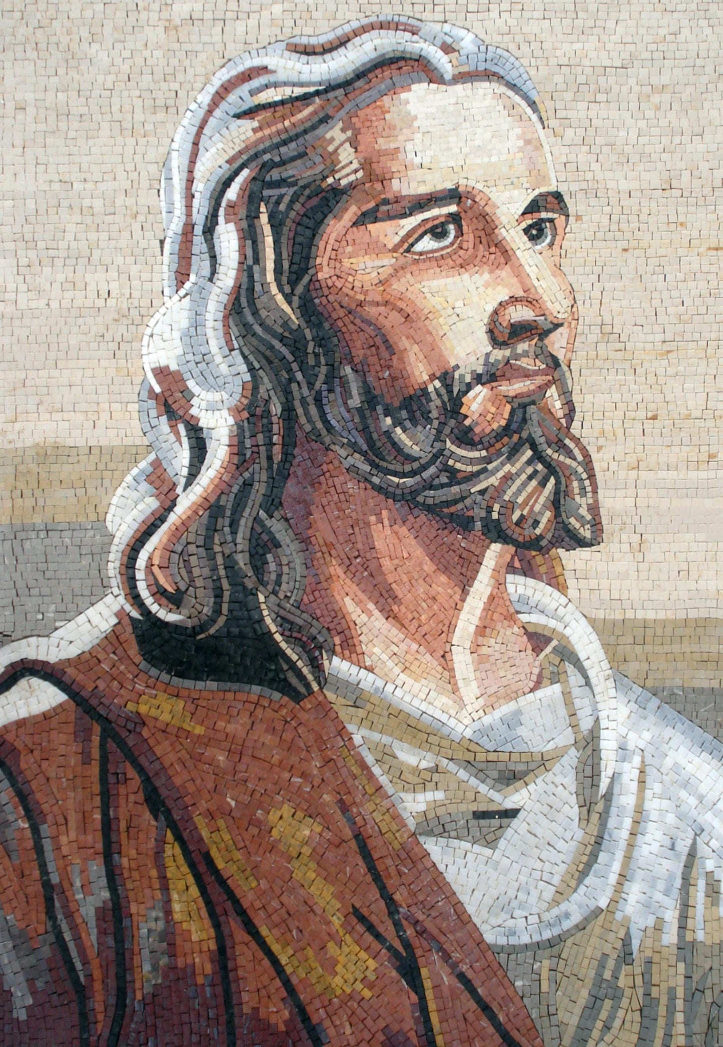 Handmade Jesus Mosaic: Marble Tile Wall Art, Christian Decor (24"x36")