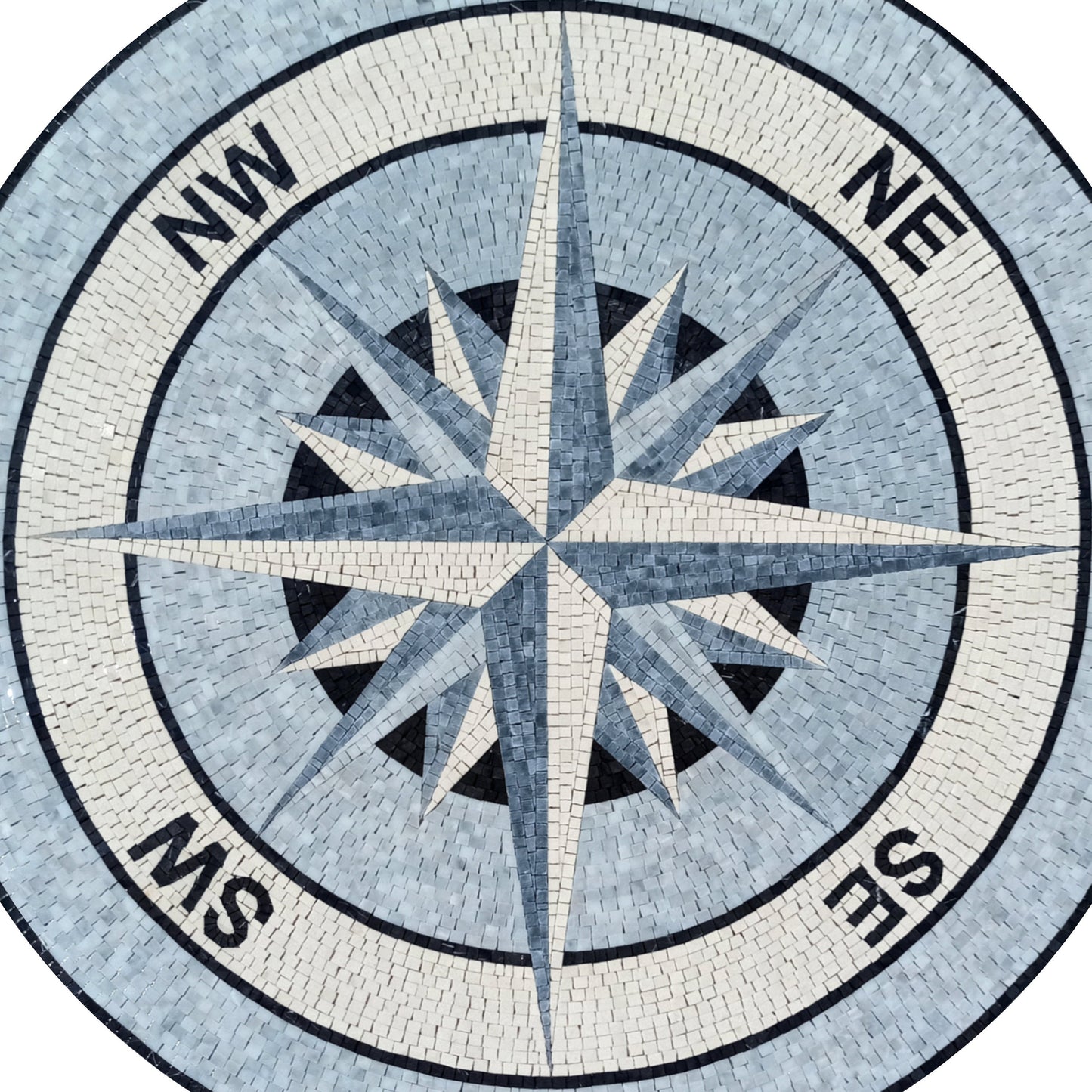 Handmade Marble Mosaic Compass Medallion - Custom Nautical Art Tile