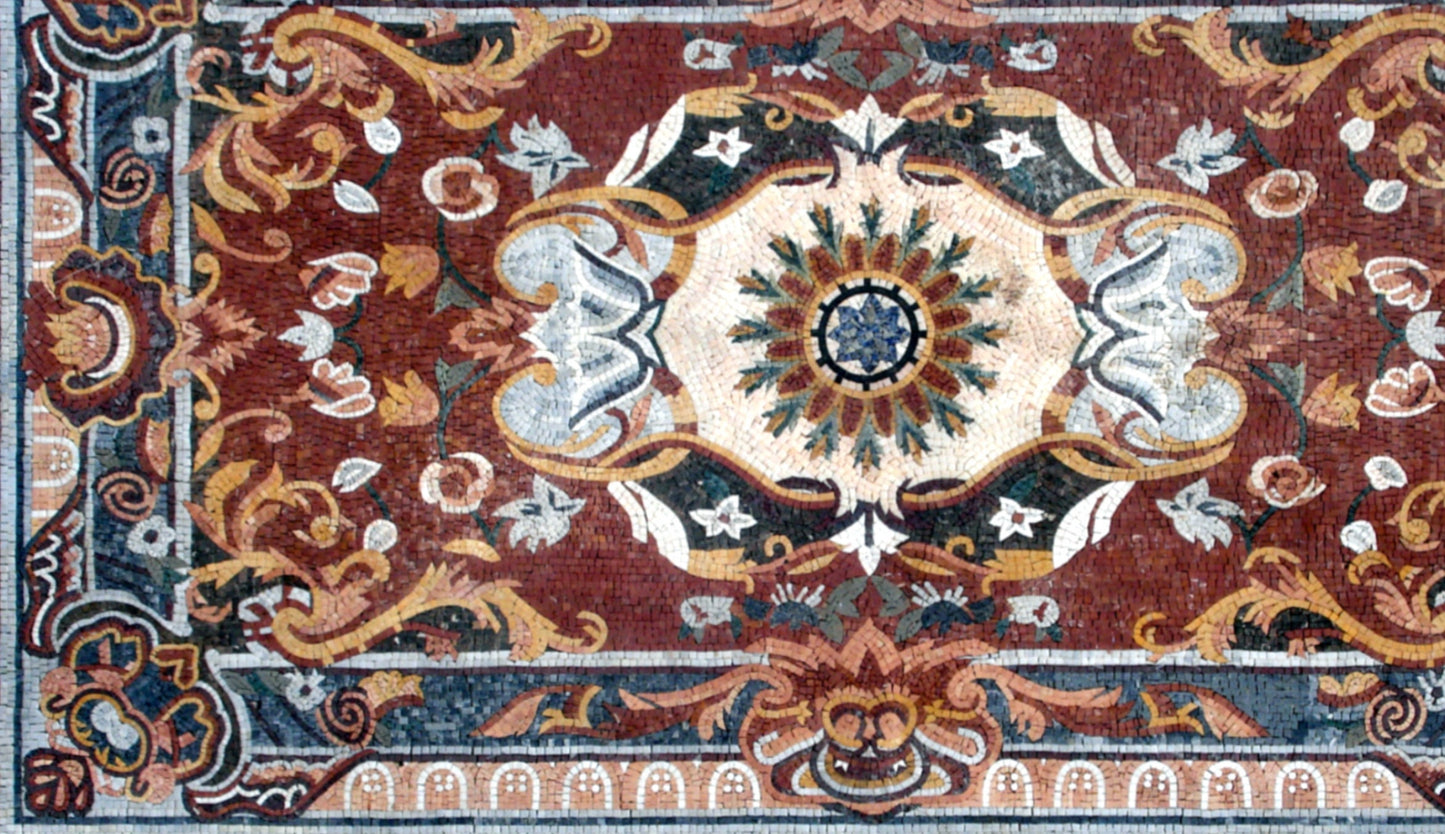 Handmade Flower Art Tile Rug: Marble Mosaic Carpet (80” x 48")