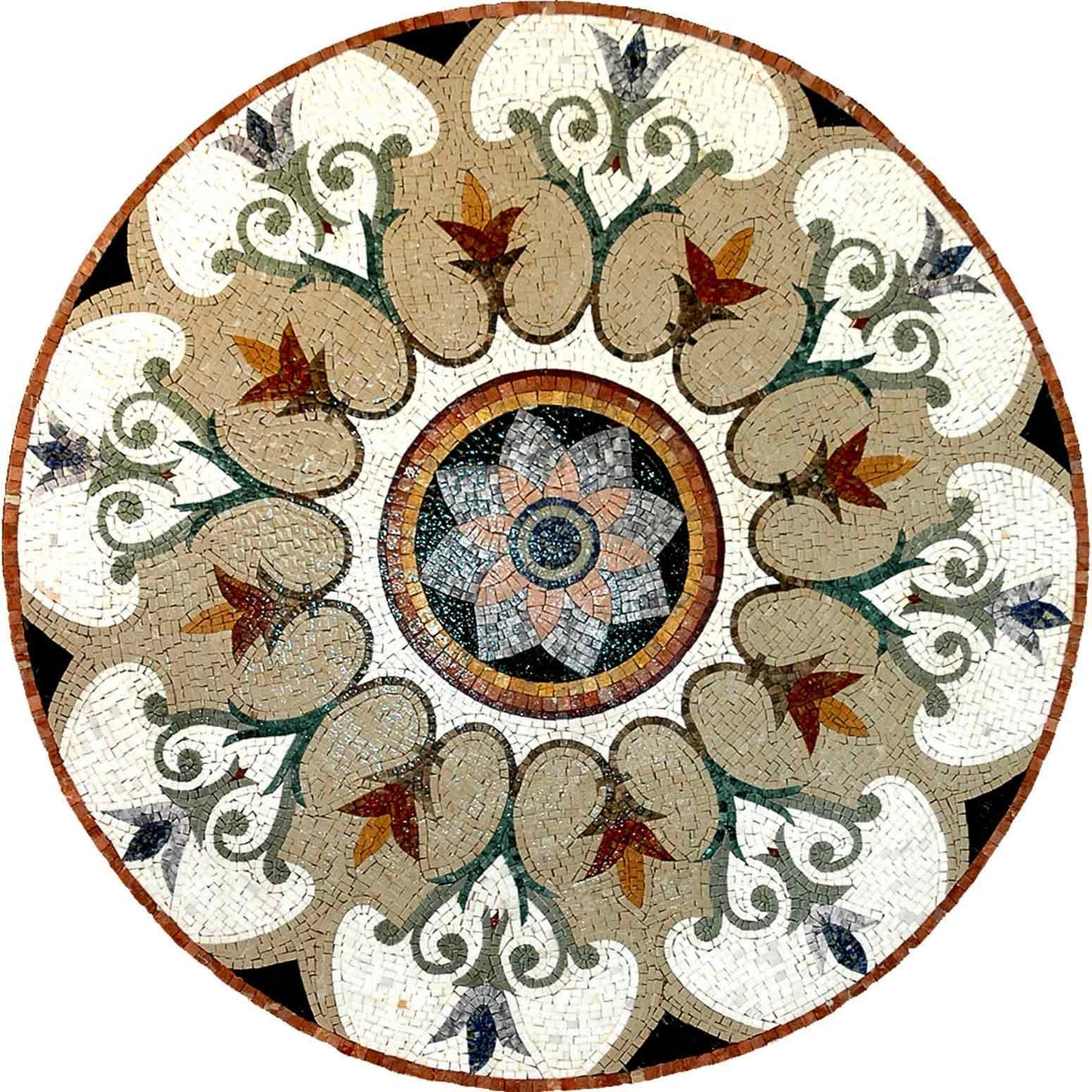 Handmade Marble Mosaic Medallion: Floral Art Tile, 40" Stone Décor