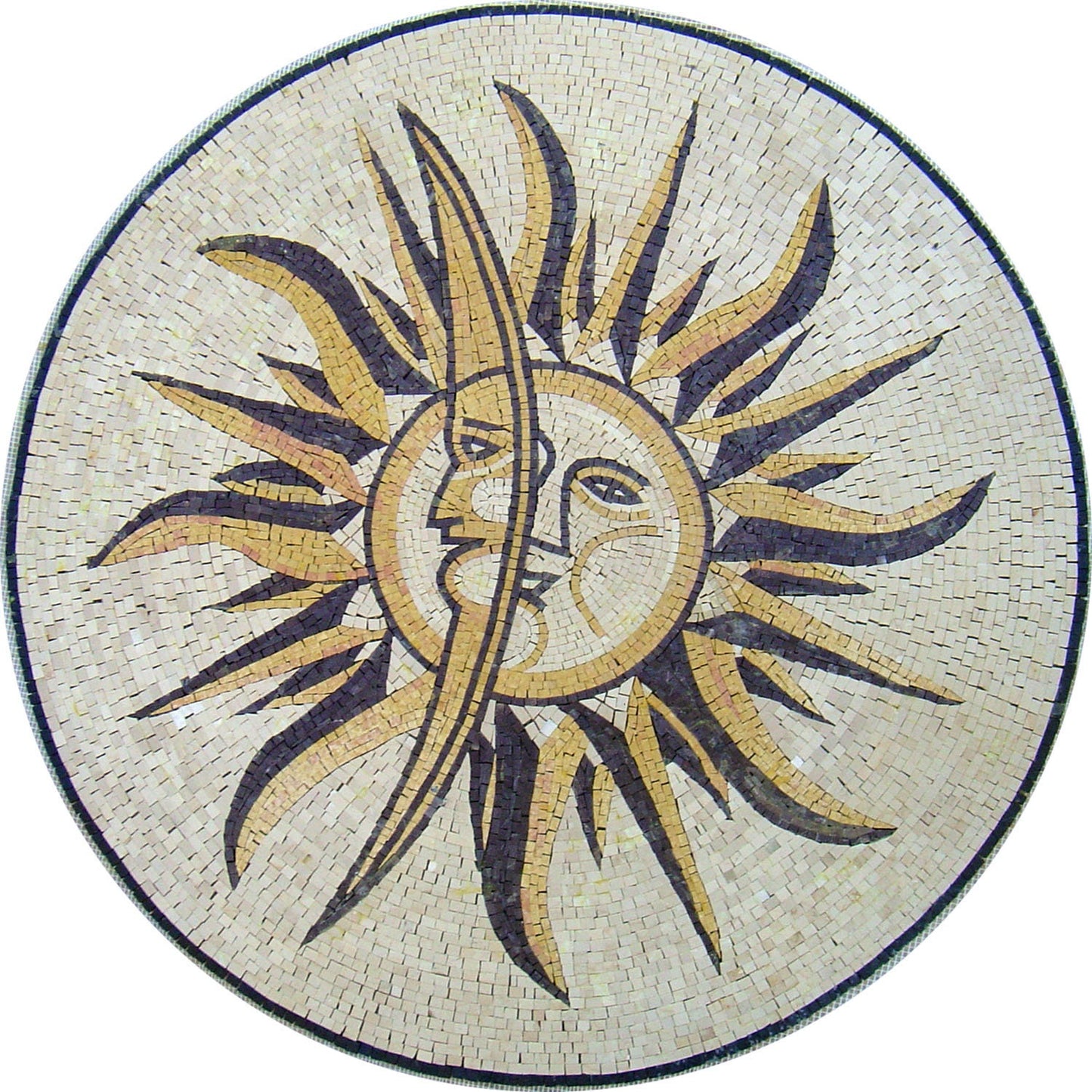 Handmade Marble Mosaic Art Tile: Sun Medallion Décor (40-Inch)