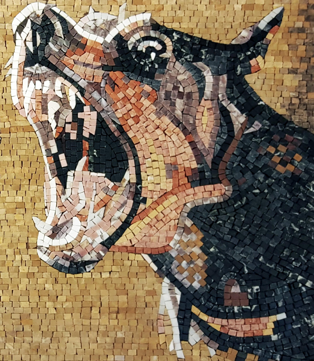 Handmade Dog Marble Mosaic Tile: Barking Dog & Candle Art