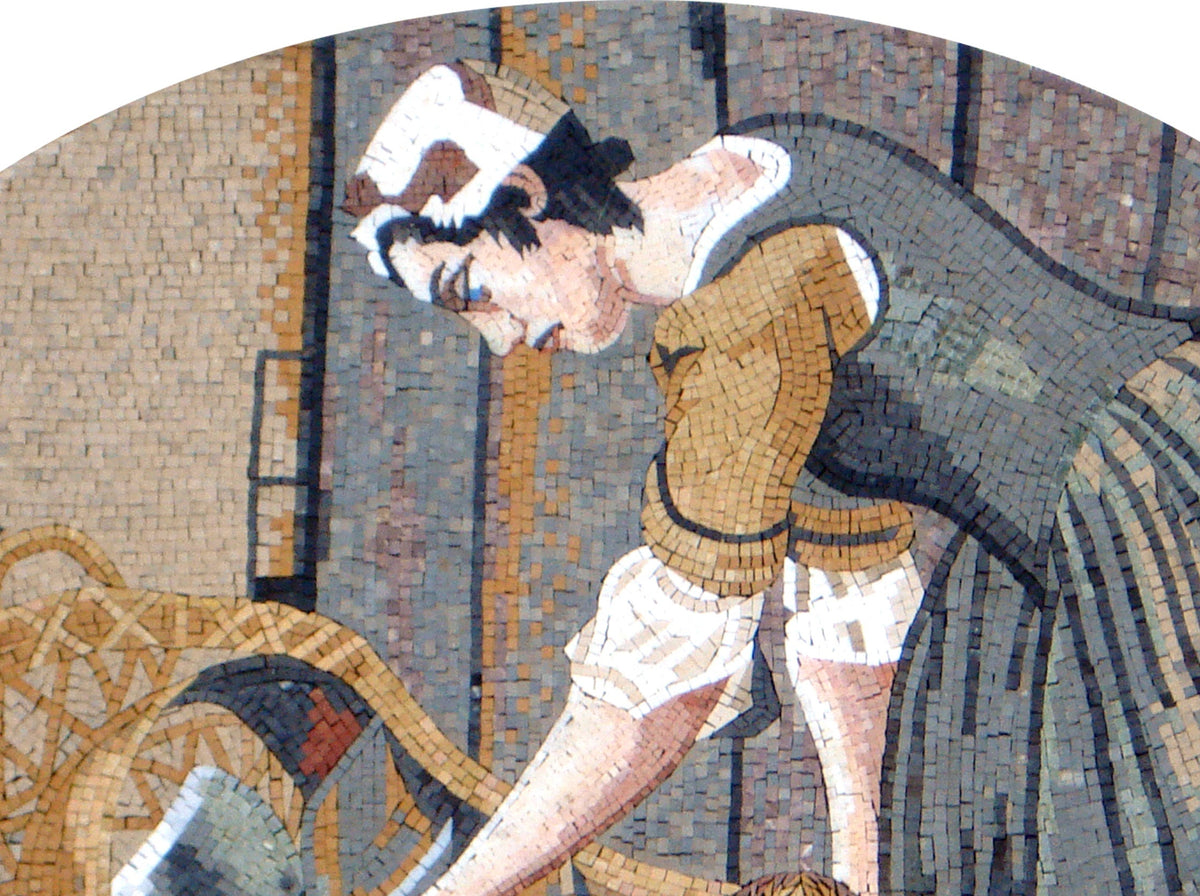 Johannes Weiland Mosaic Mural: Old Maid Reproduction, Marble Stone Tiles
