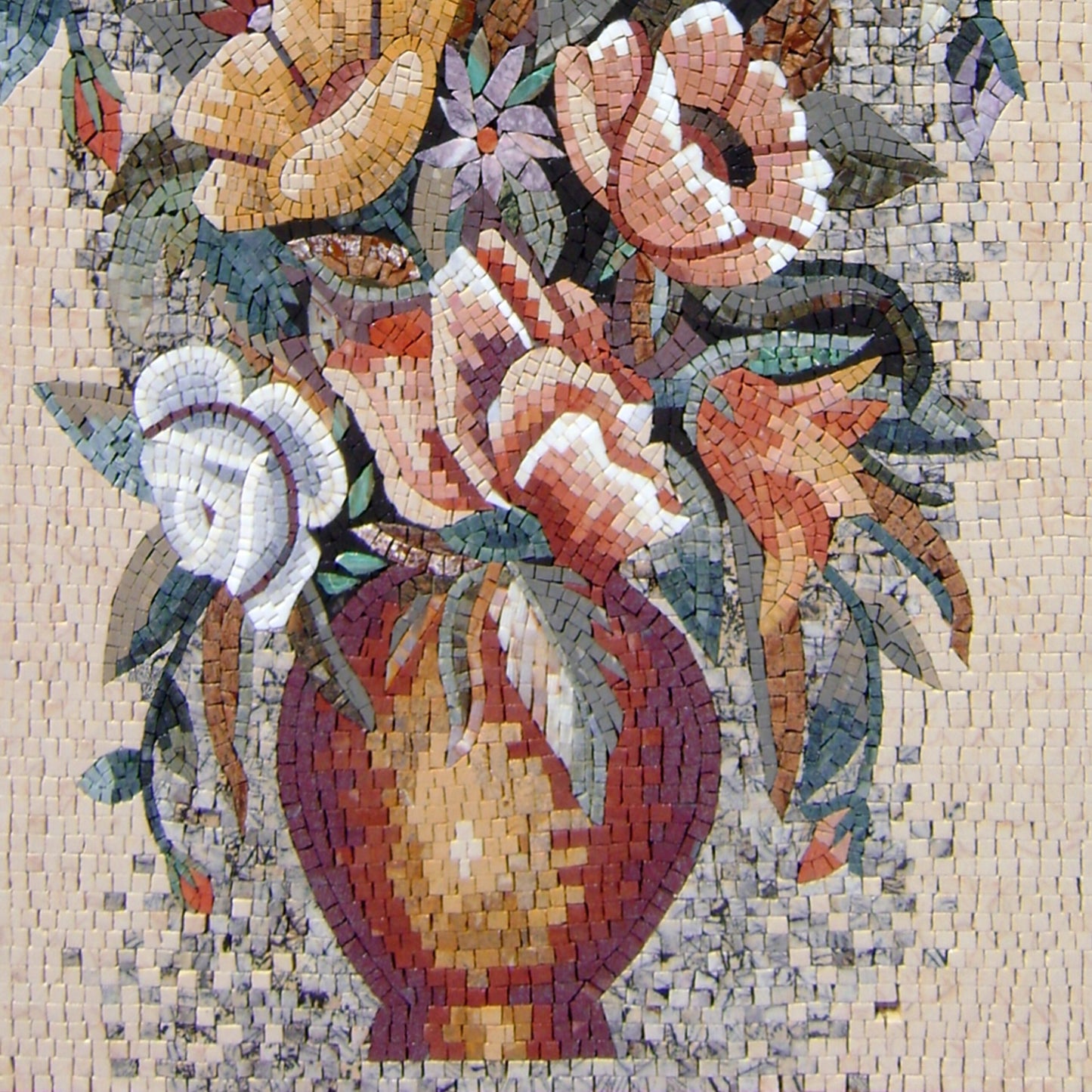 Handmade Marble Mosaic Rose Art: Floral Vase Decor (44” x 28”)