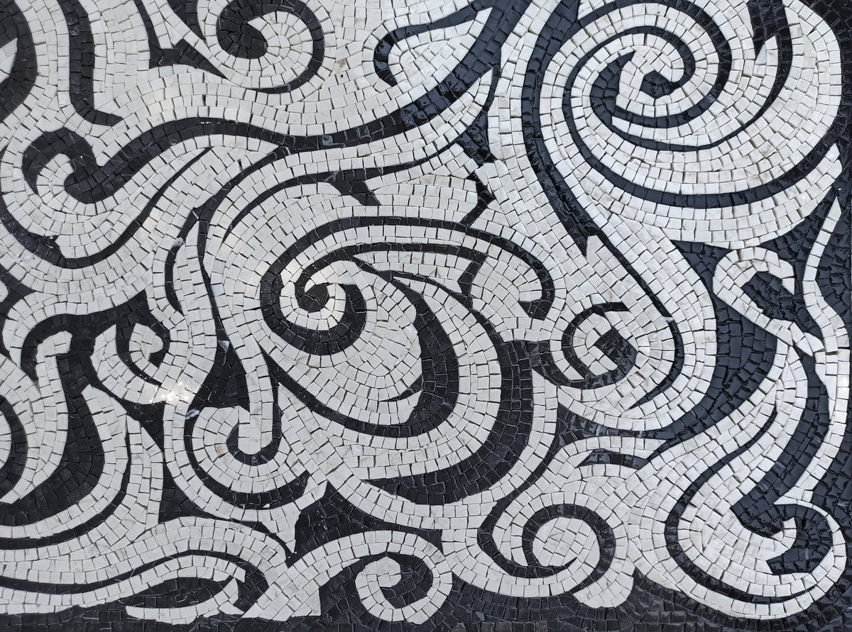 Handmade Marble Mosaic Tile: Waves Pattern, Indoor/Outdoor (58” x 40")