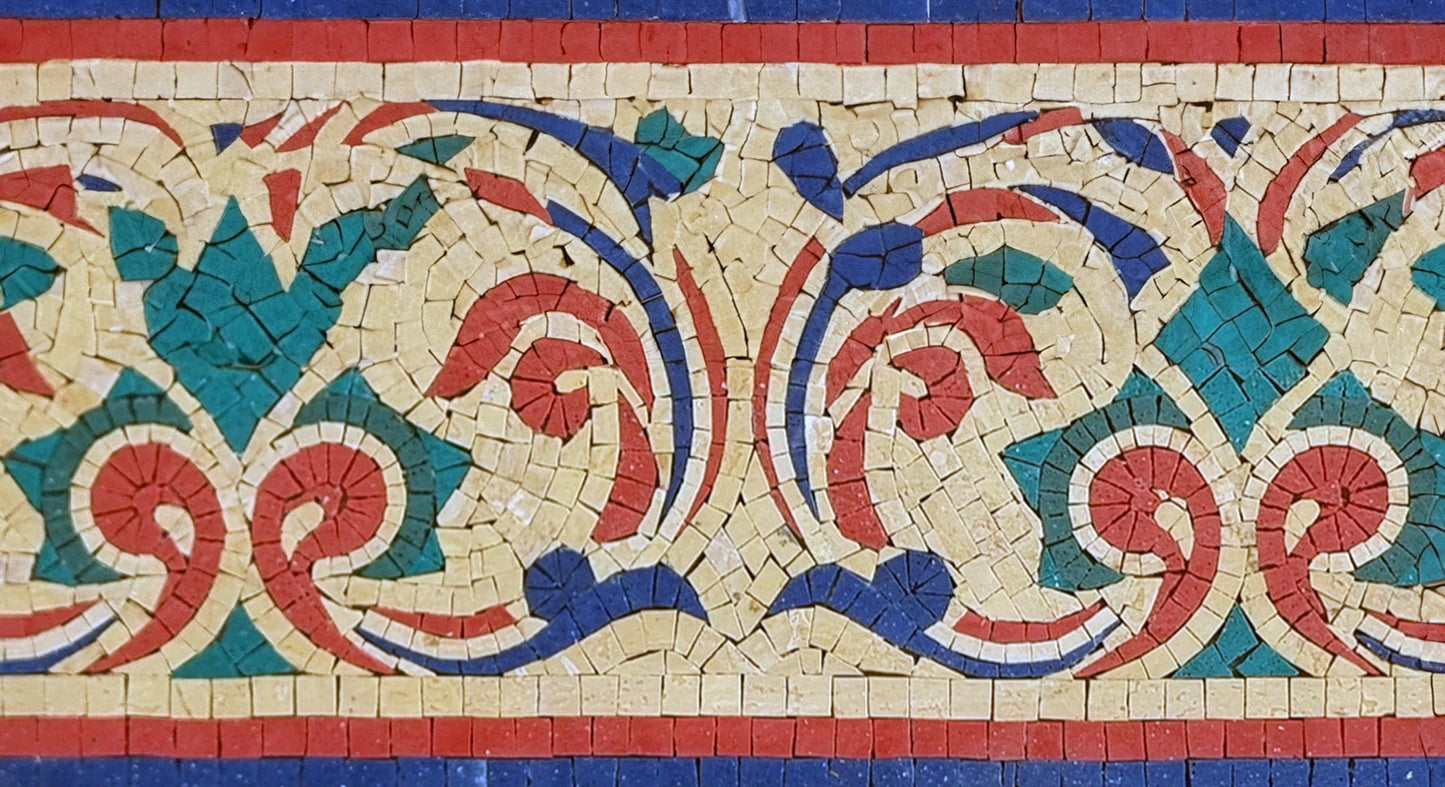 40"x10" Bathroom Mosaic Border Tile – Custom Handmade Marble Accent Strip, Decorative Wall & Floor Trim, Customization available