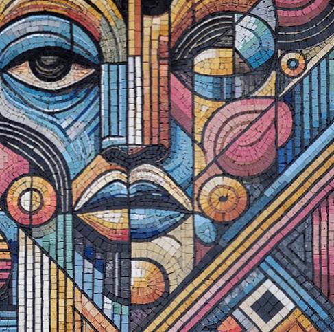 Geometric Portrait Mosaic Wall Art – Handmade Marble Tile Décor - Customization available