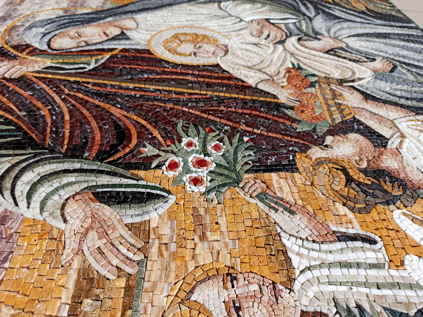 52"x60" Nativity Mosaic – Angels Visiting Baby Jesus, Mary & Joseph, Customization Available