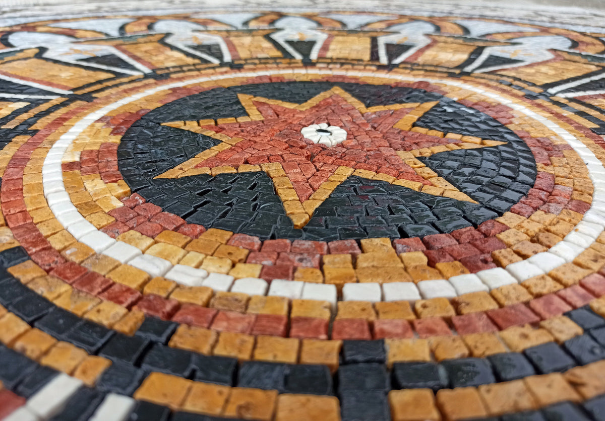 Handmade Floral Marble Mosaic Medallion - 40" Art Tile Stone Décor