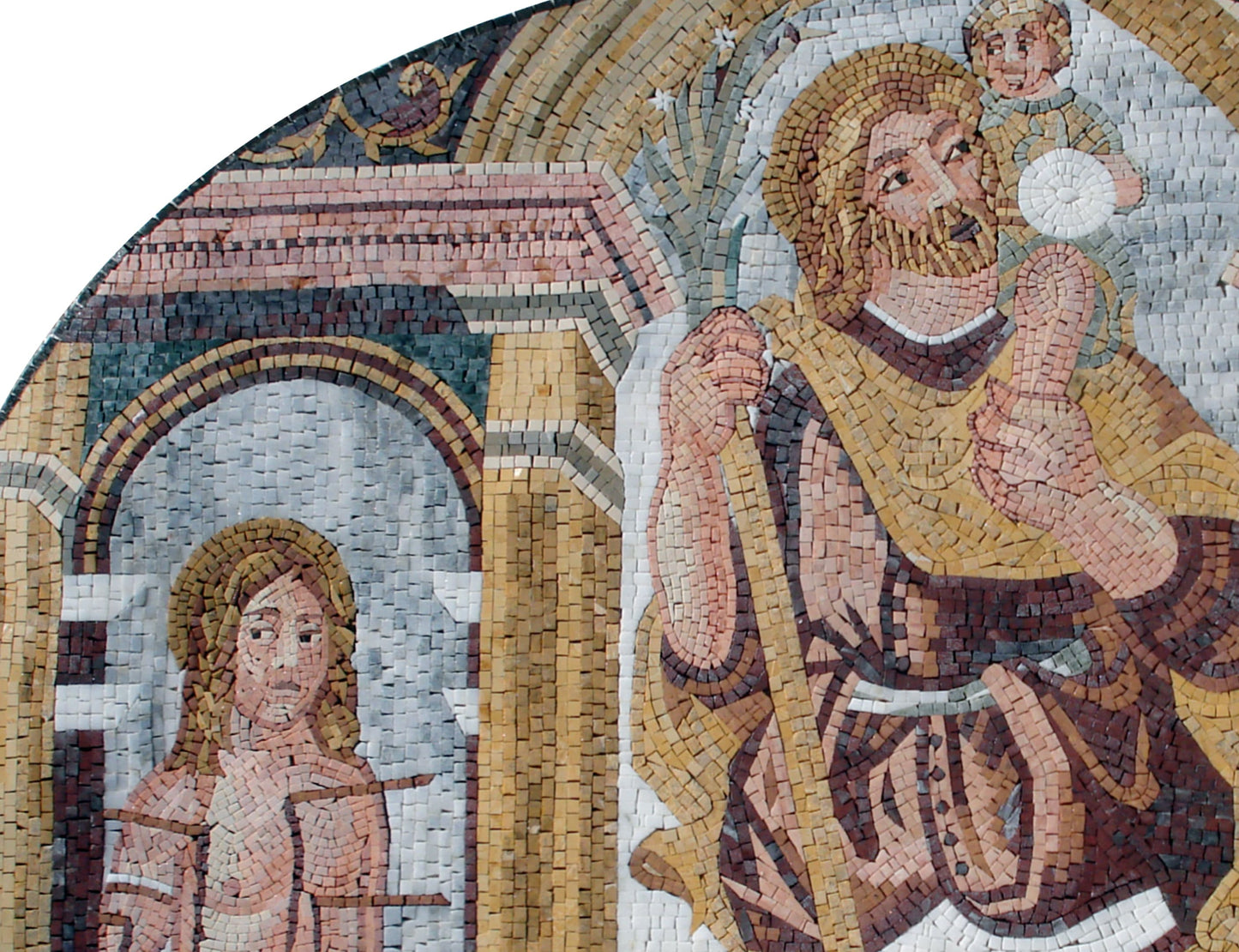 Handmade Roman Mosaic Mural: Triptych Marble Tiles (52” x 32")