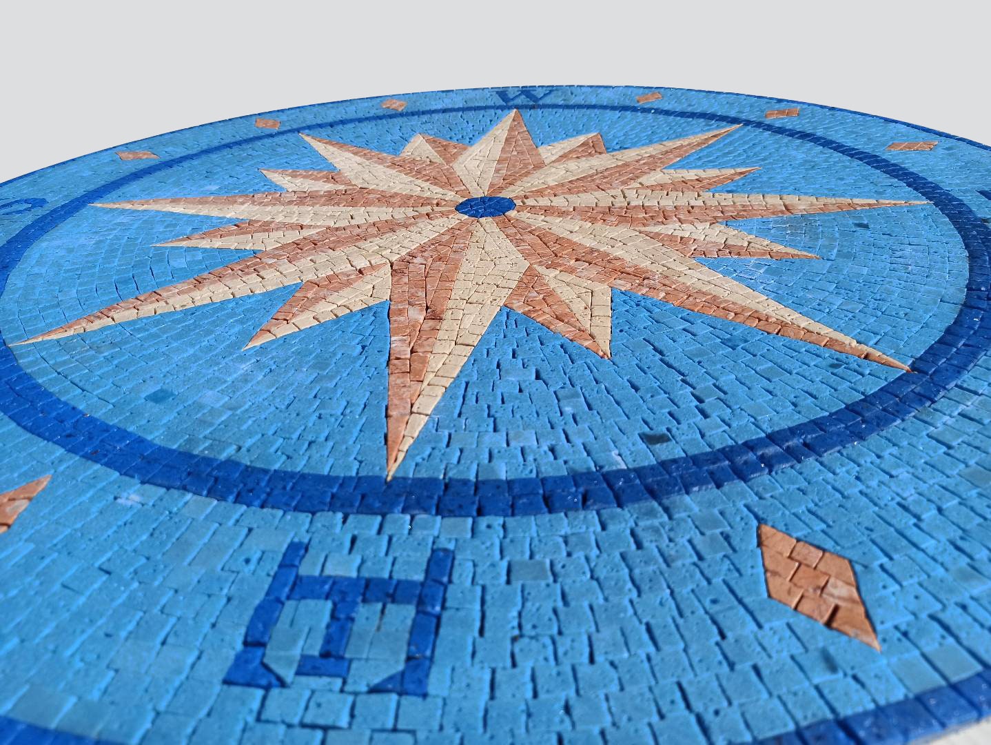 Artisanal Elegance - 36-Inch Handmade Compass Bathroom & Pool Tile Medallion Marble Mosaic Art - Customization available