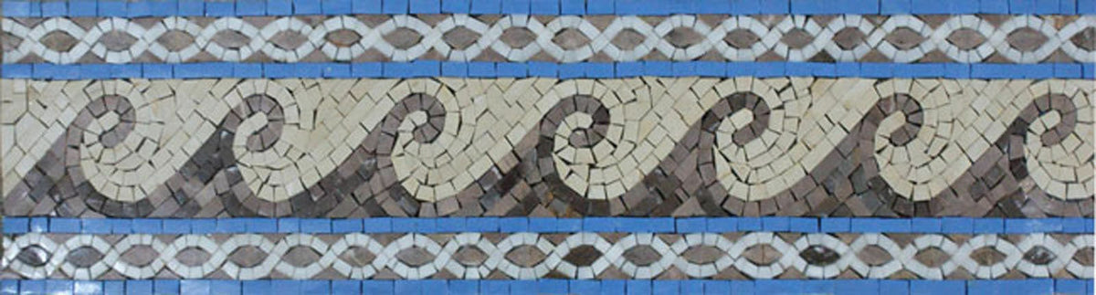 Geometrical Wave Mosaic Border Tile: Marble Interior Decor (40x6")