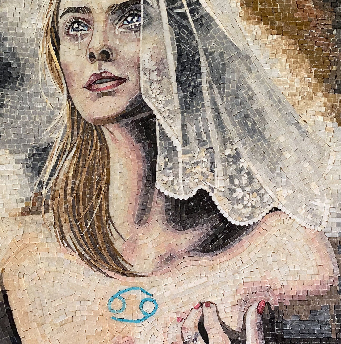 Handmade Cancer Zodiac Mosaic Tile Art: Bride Portrait (30"x30")