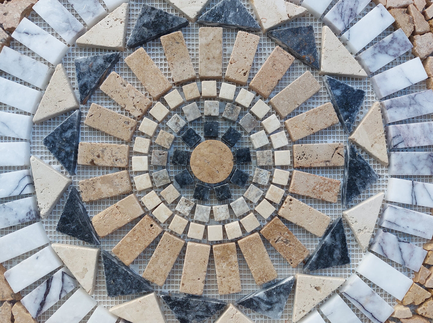 Handmade Marble Medallion Mosaic Art: Tropical Home Decor (24x24)