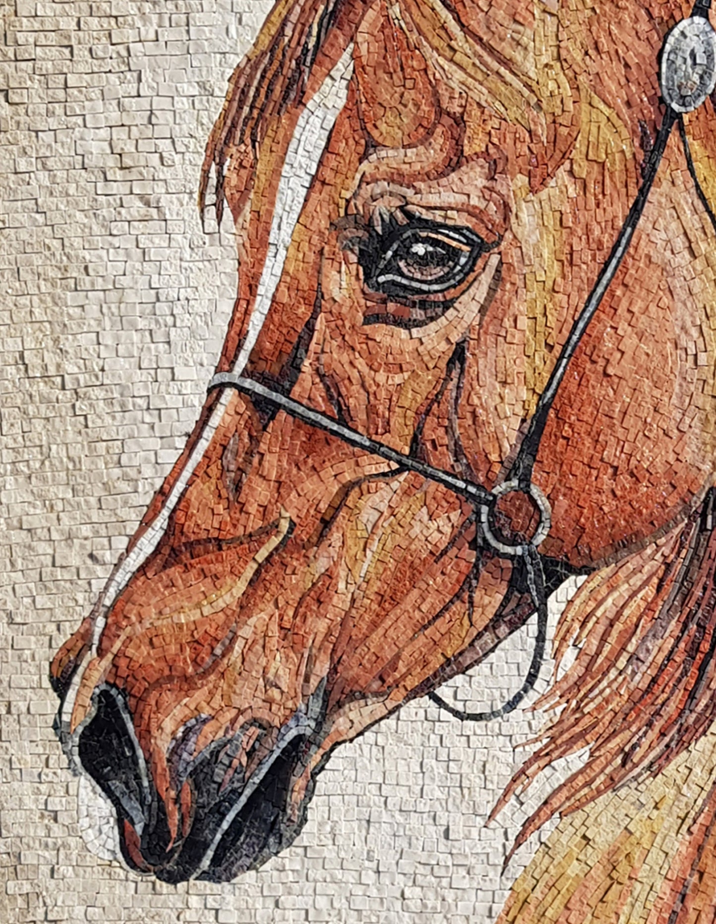 Handmade Horse Mosaic Tile Art: Living Room Wall Decor (40” x 32”)
