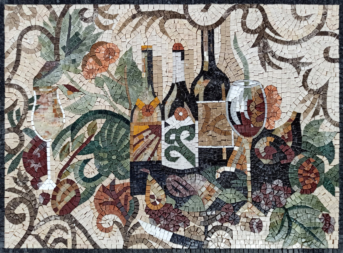 MOSAIC KITCHEN BACKSPLASH -Italian Wine Trio Mosaic Wall Art