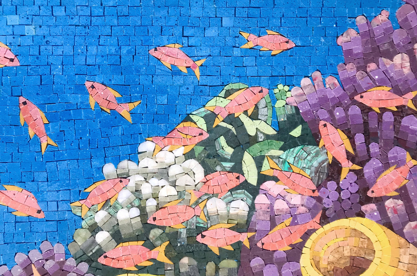Handmade Sealife Mosaic Tile: Turtle & Fish Ocean Mural (48” x 36”)