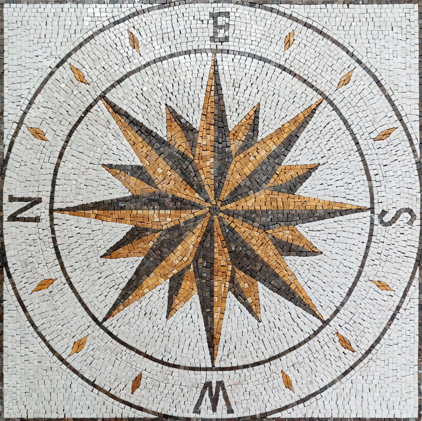 Handmade Compass Rose Mosaic Tile: Nautical Stone Art (32x32)
