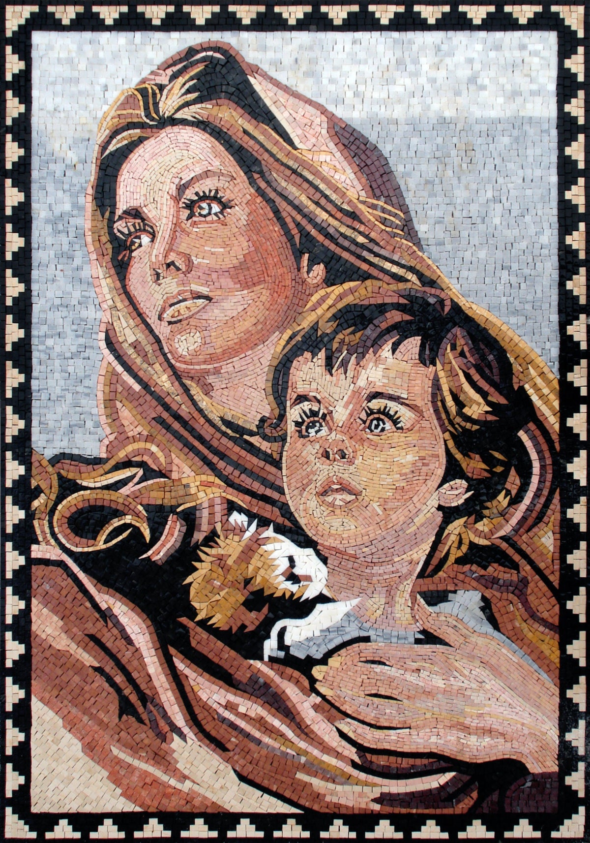 Handmade Mother and Child Marble Mosaic Tile Art (40” x 28")