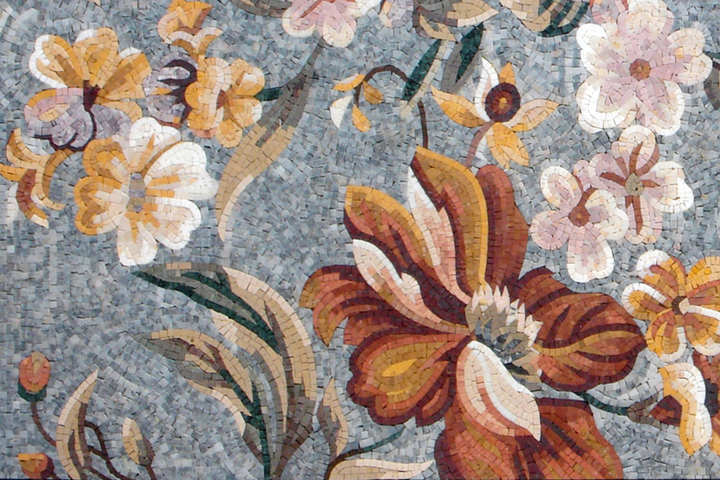 Floral Mosaic Rug: Handmade Natural Stone Art Carpet