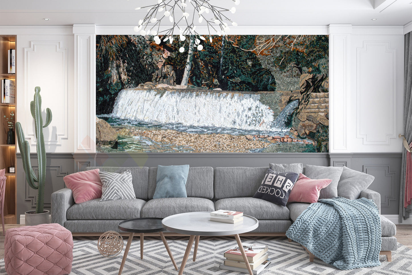 LS056 Cascades Waterfall Block Landscape Mosaic Art