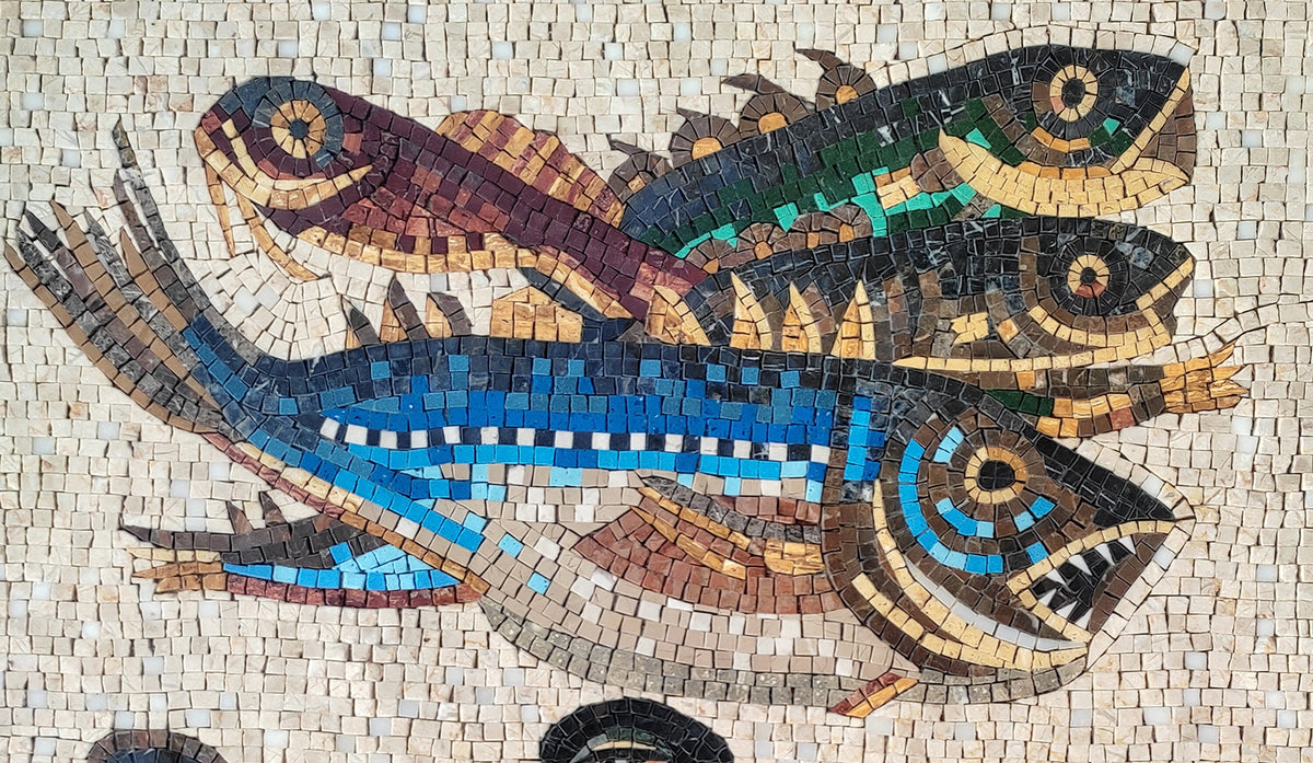 Handmade Fish and Duck Marble Mosaic Tile Art (32” x 32")