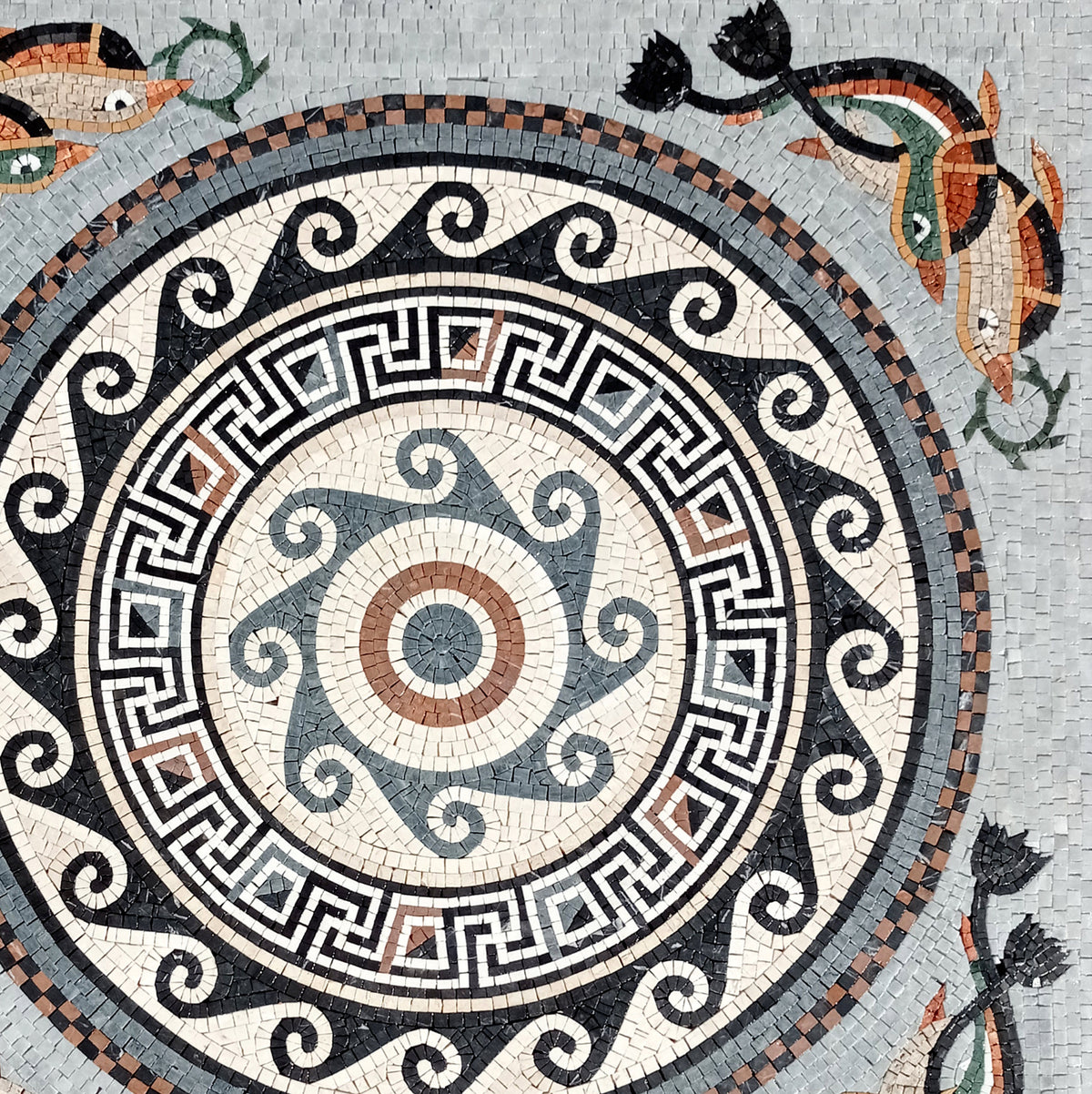 Handmade Dolphin Mosaic Tile: Marble Medallion (40x40)