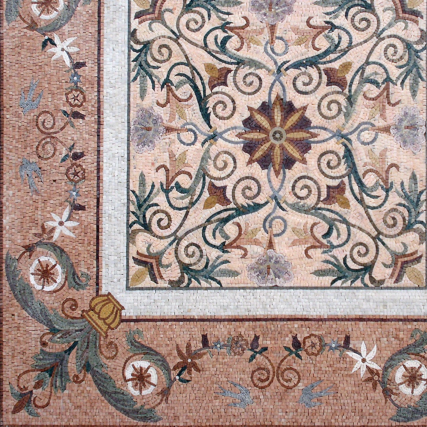 Handmade Floral Marble Mosaic Tile: 72" Square Inlay Backsplash