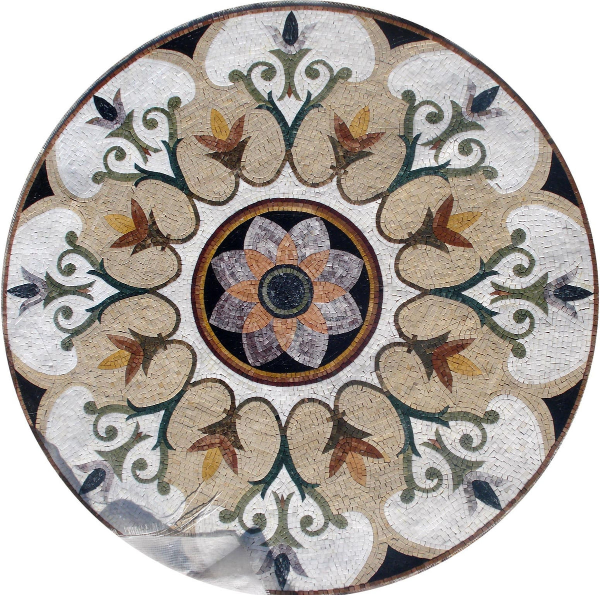 Eternal Blooms Marble Mosaic Medallion - 40" Handmade Stone Art Tile