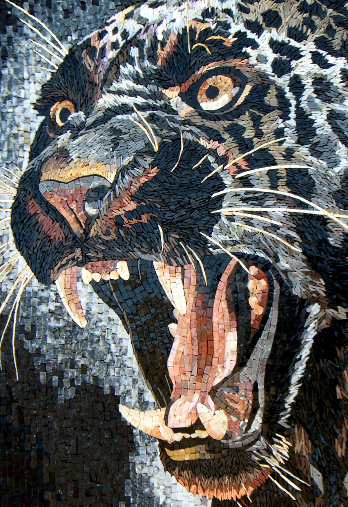 TIGER MOSAIC BACKSPLASH | Wild Jungle Animal Mosaic Tiles For House Warming | Black Tiger Roaring Artwork Tiles For Interior Room Walls