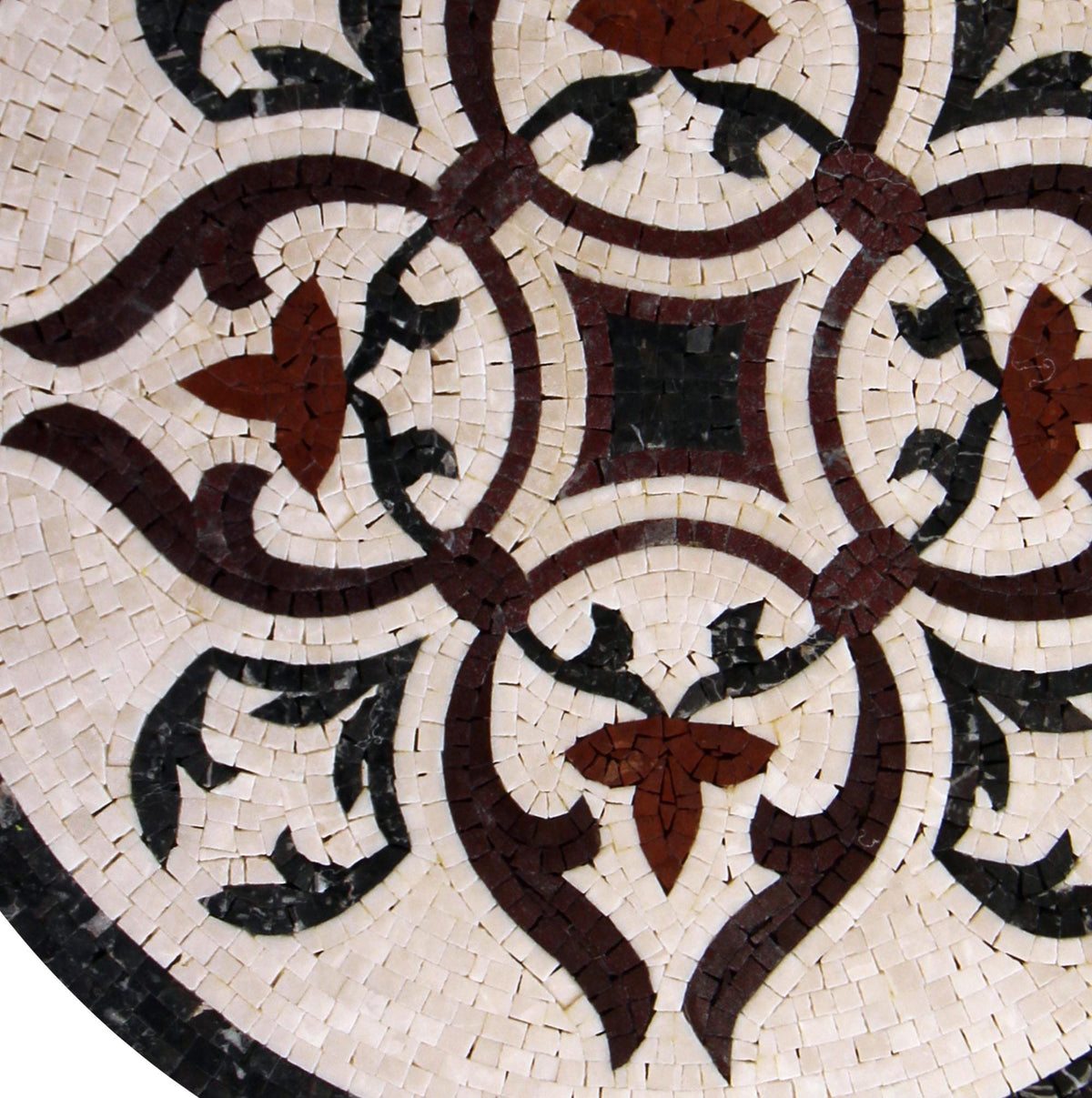 Handmade Marble Mosaic Medallion: 20" Leaf Pattern Tile Art