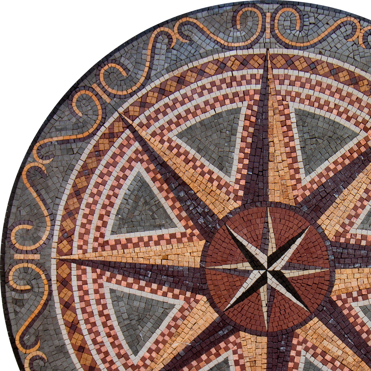 Maritime Eleganc - 32" Handmade Nautical Rose Compass Round Mosaic Art Tile - Customization available