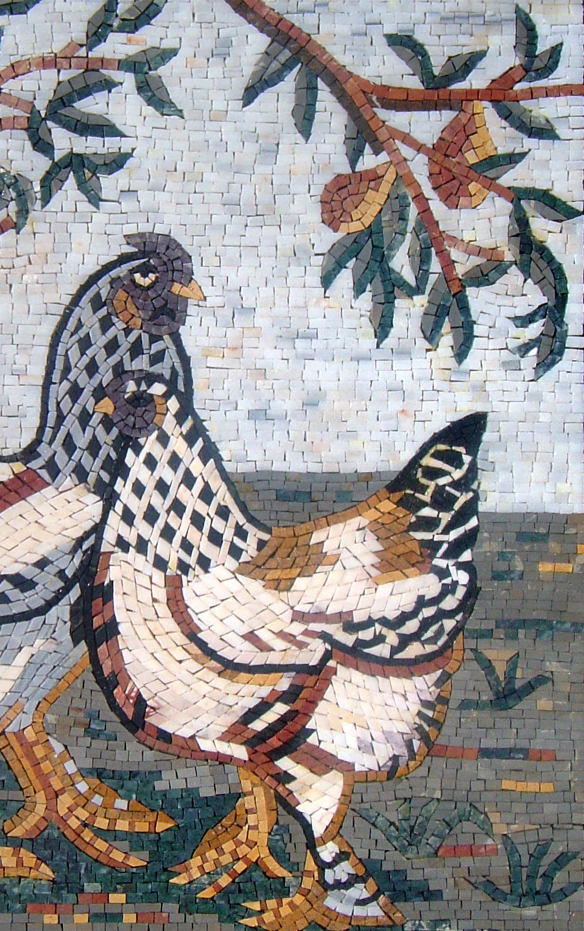 Handmade Rooster and Hen Mosaic Tile Art: Farmhouse Kitchen Decor (28x28)