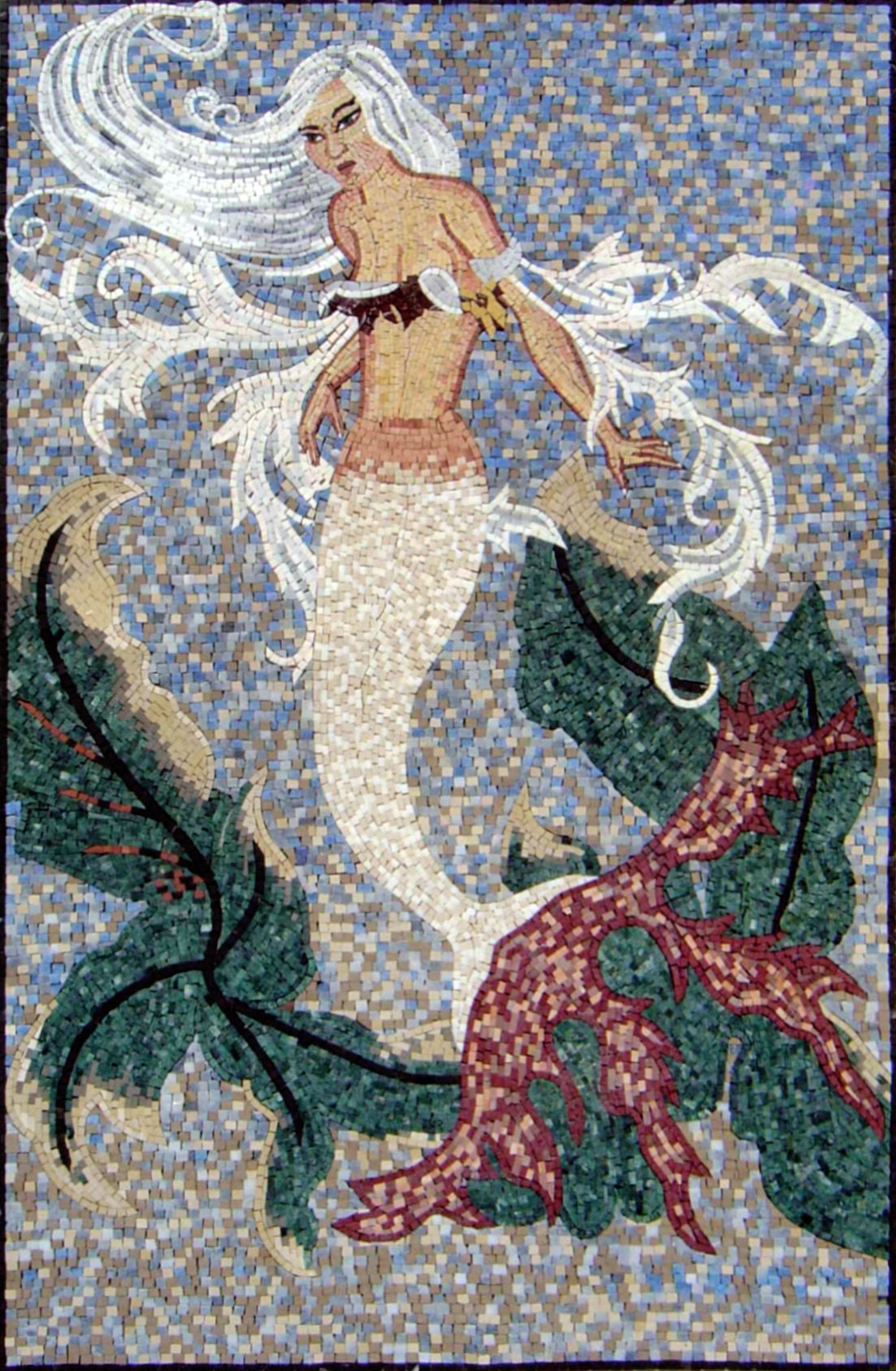 Handmade Mermaid Mosaic Tile Art: Sea Life Marble Backsplash
