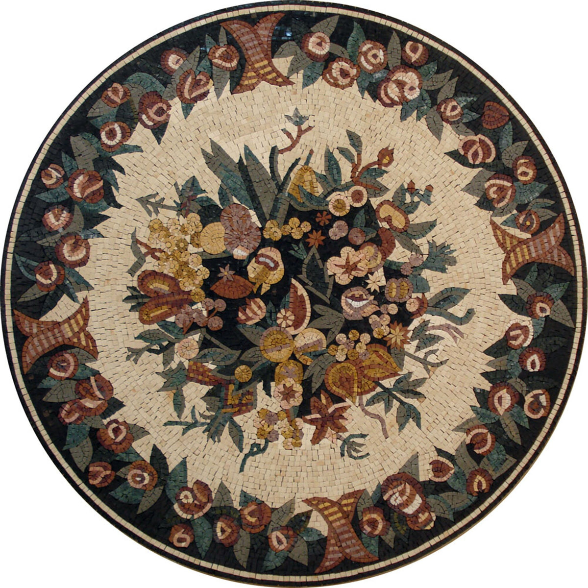 Floral Marble Mosaic Medallion - 40" Handmade Art Tile Décor