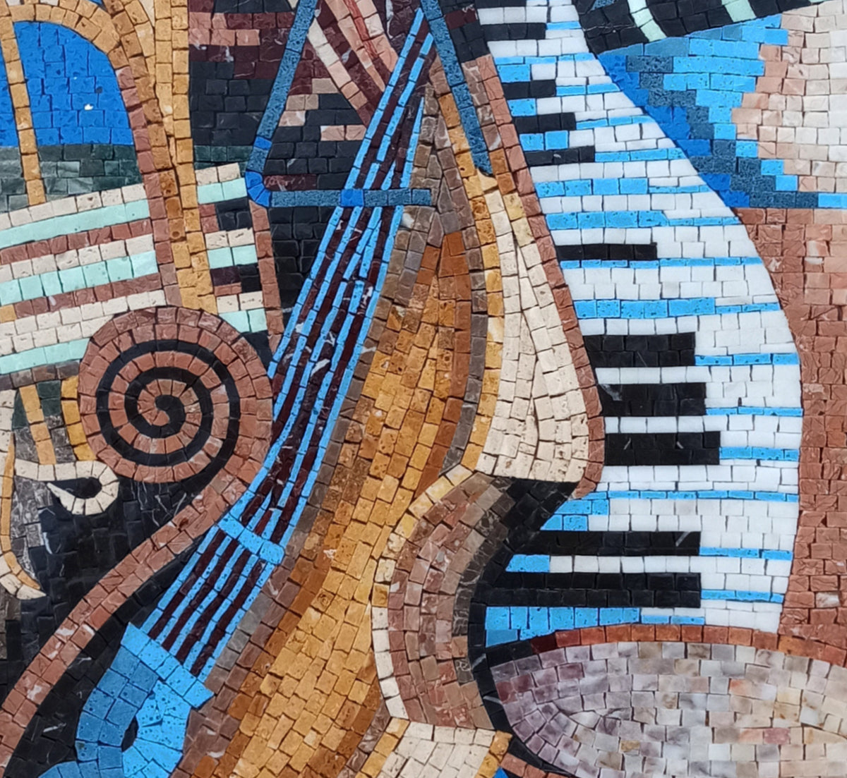 Handmade Music Instruments Mosaic Tile Backsplash: Marble Stone Wall Art (40” x 24")