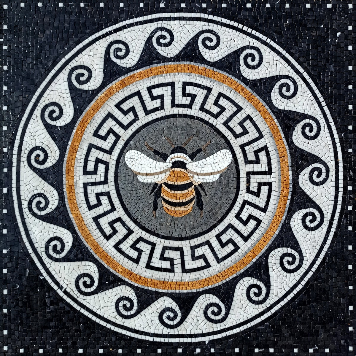 Handmade Bee Mosaic Marble Tile Art: 48" Geometric Flooring & Wall Decor