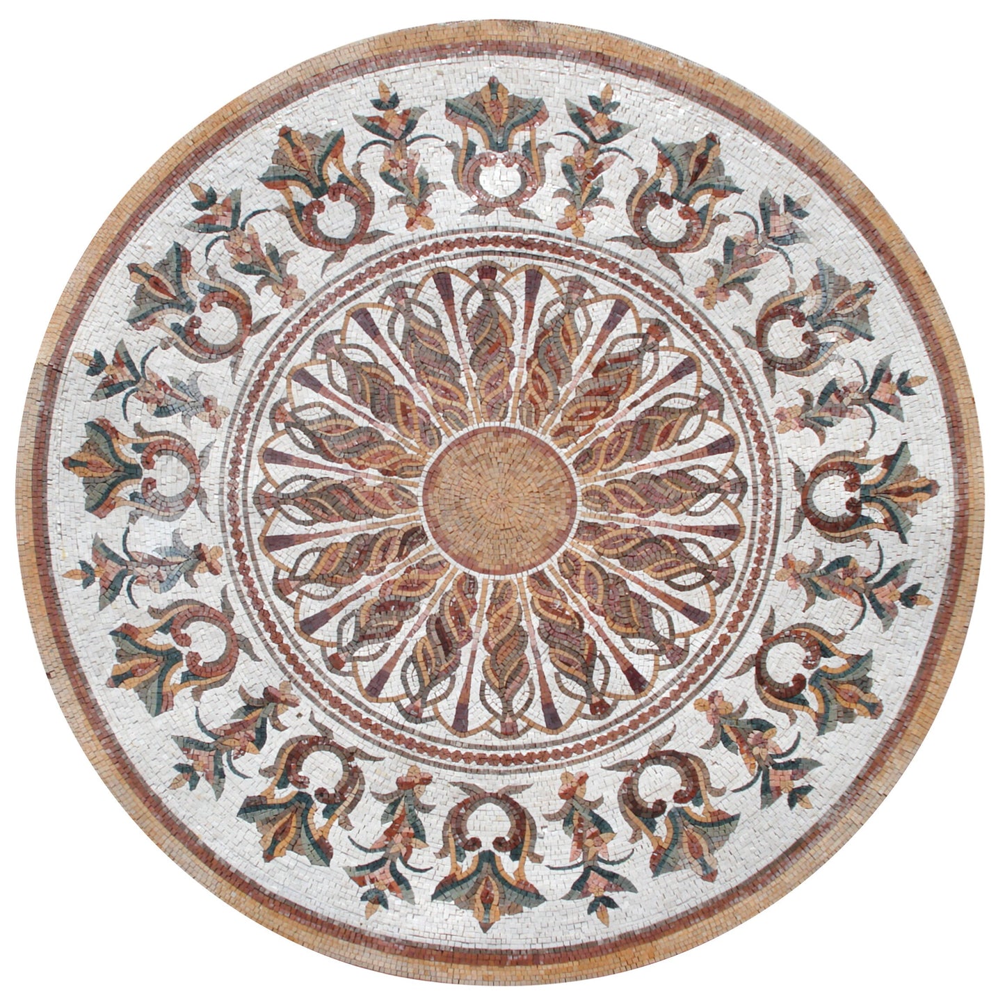 Handmade Floral Marble Mosaic Medallion: 72" Art Tile