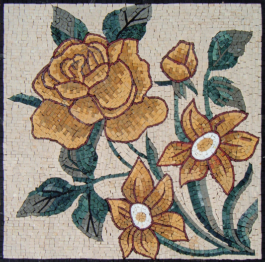 Handmade Marble Mosaic Flower Art: Vine Wall Decor Tile (36x36)