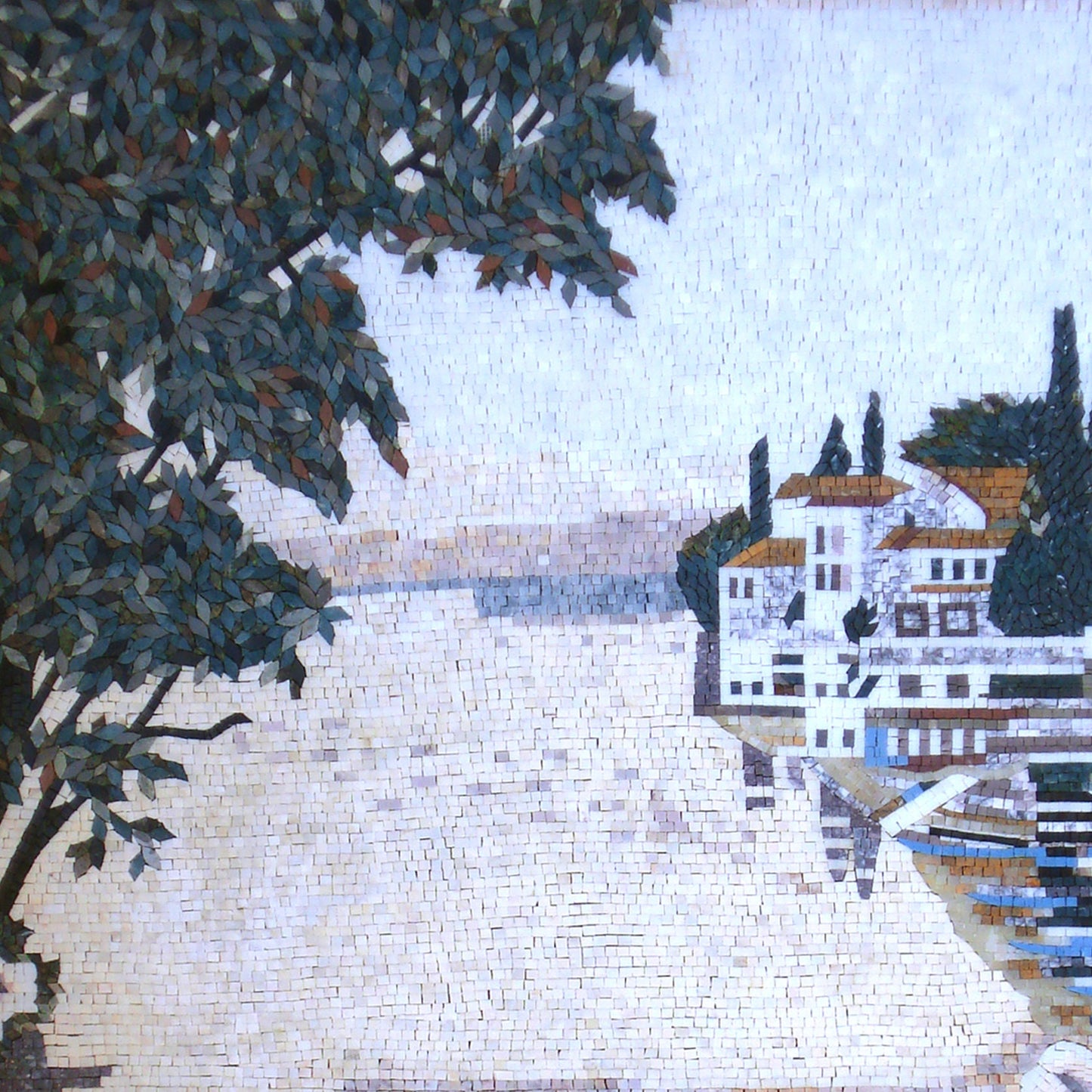 Handmade Sailing Mosaic Tile Art: Coastal Sea View