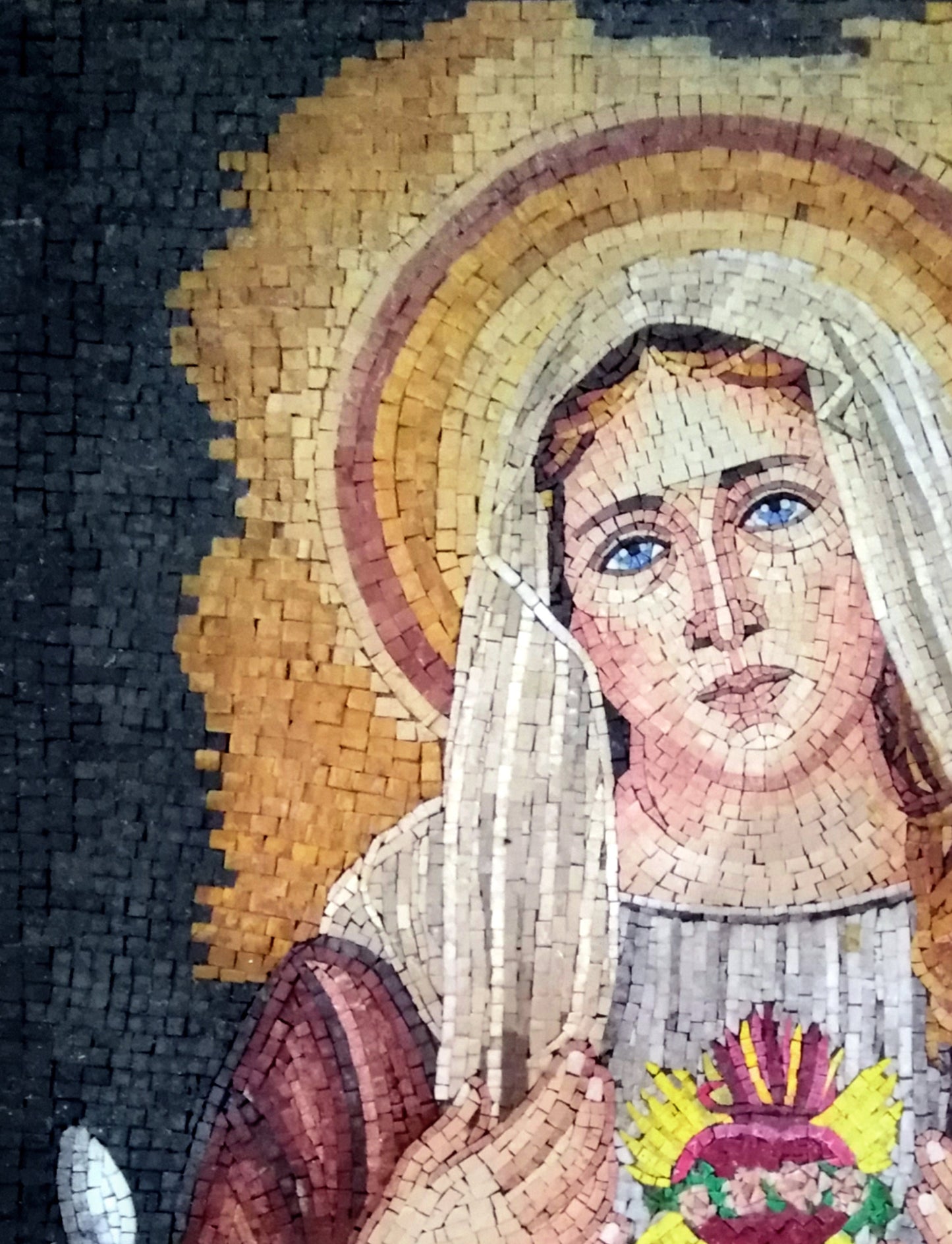 Handmade Virgin Mary Mosaic Tile Art: Religious Christian Artwork (40” x 30")