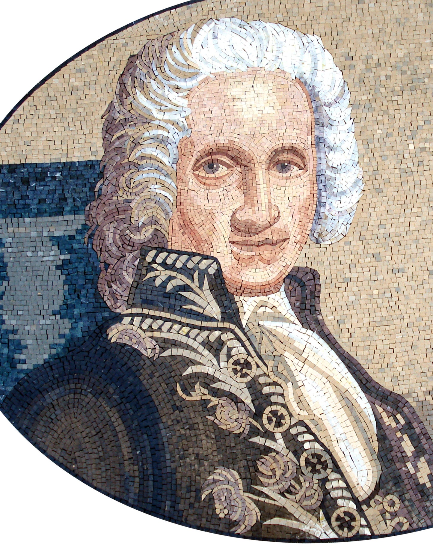 Handmade Marble Mosaic Mural: Old Rich Judge Portrait, Interior/Outdoor Decor (52” x 32”)