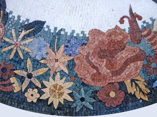Floral Marble Mosaic Wall Art: Handmade Medallion Tile Decor