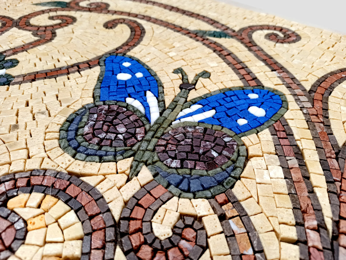 PEACOCK MOSAIC BACKSPLASH |Butterfly Mosaic Tiles For New House Décor | Blue Peacock And Butterflies Artwork Tiles For Living Room Walls