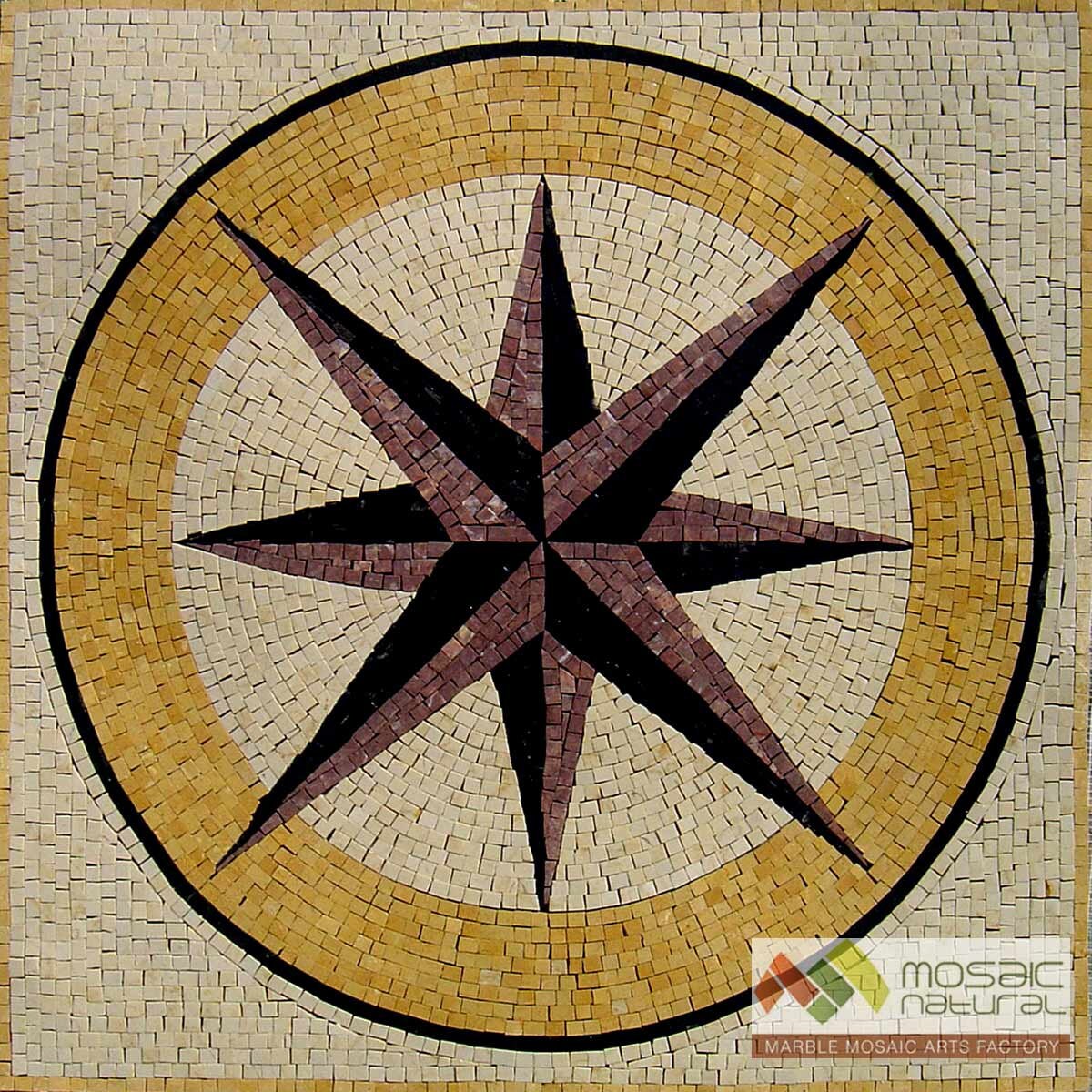 40" Compass Mosaic Tile: Nautical Rose Backsplash, Indoor/Outdoor Decor